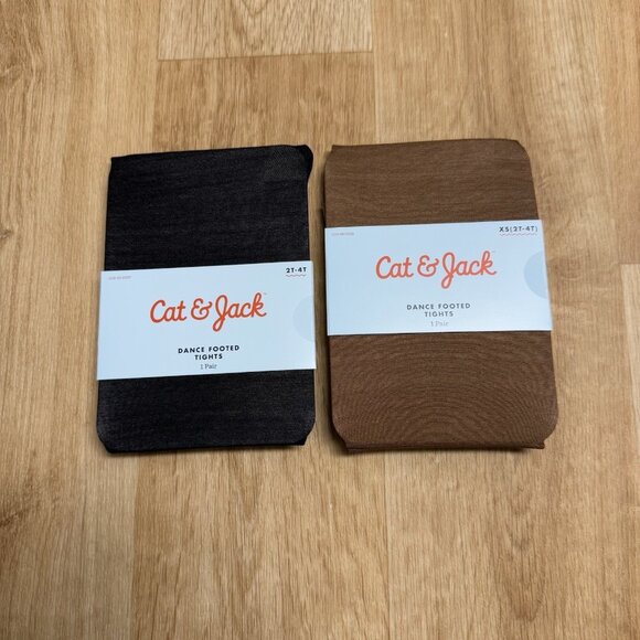 CAT & JACK FOOTED DANCE TIGHTS SEMI SHEER 2 PAIRS BLACK BROWN GIRLS XS (2T-4T) - Picture 1 of 2